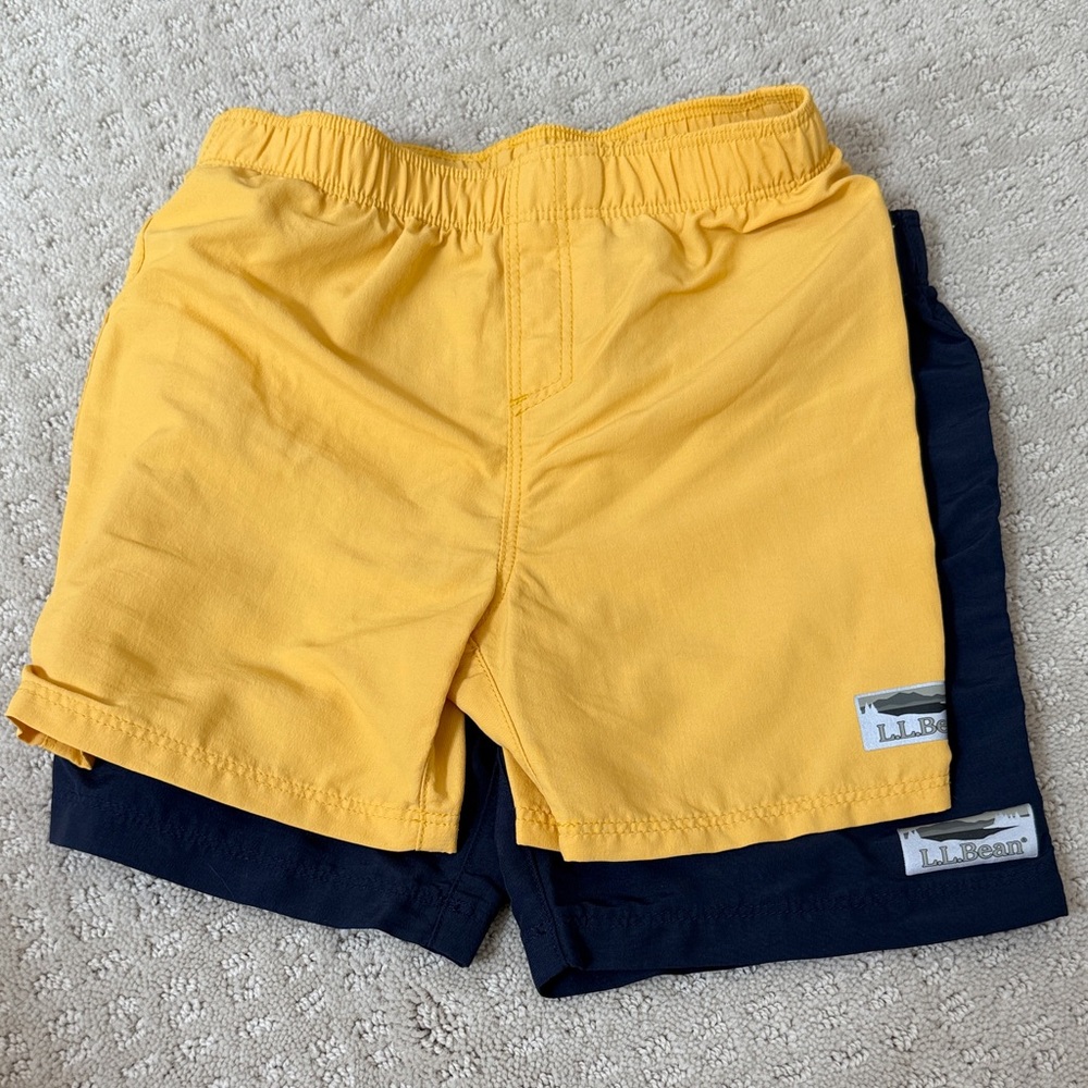 L.L. Bean Yellow and Navy Kids' Elastic-Waist Shorts Duo